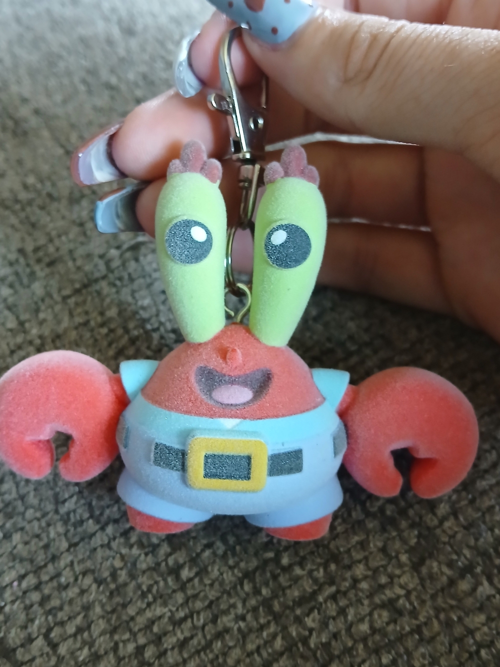 Spongebob Mr Krabs Keychain Green & Red Fuzzy Soft Back To School Handmade